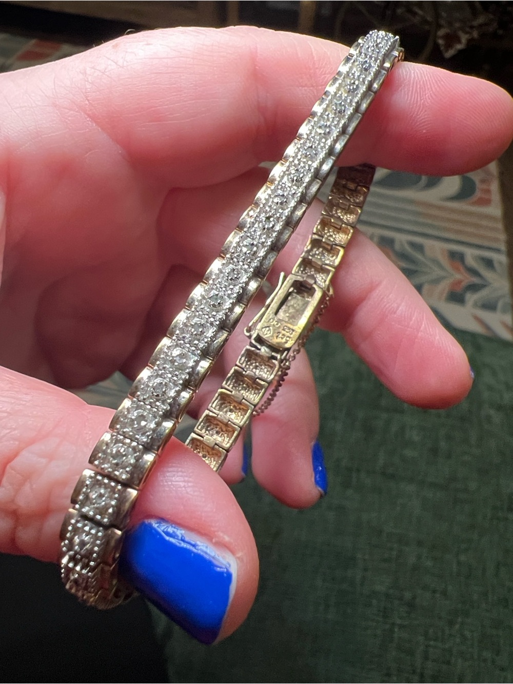 Vintage .5ct Diamond Gold Plated Sterling Silver Tennis Bracelet Safety Chain